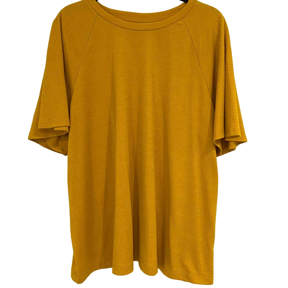Ava & Viv 1X Shirt Gold Textured Raglan Flutter Sleeve